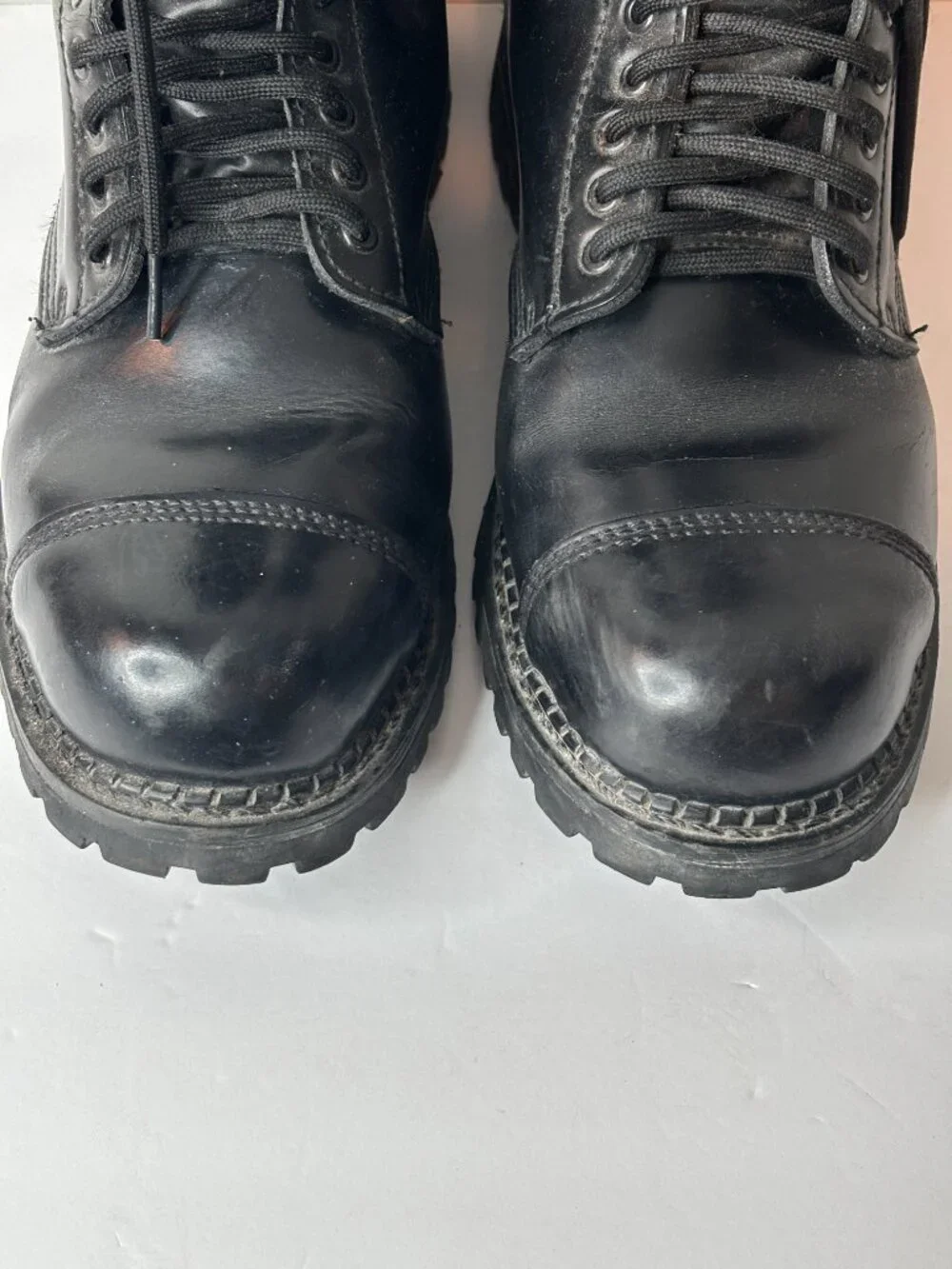 VTG Grinders King Black Leather 20 Eye Steel Toe Boots UK 11 US 12 Combat Punk